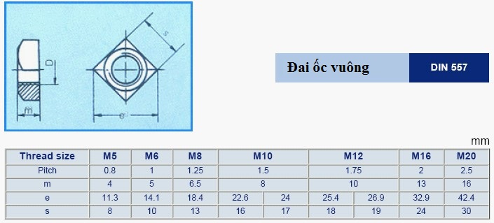 TSKT Ê cu vuông inox / Đai ốc vuông inox